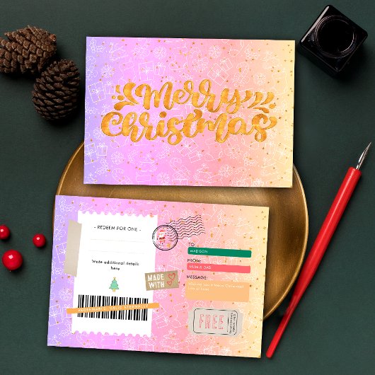 Rosa Lila Muster Weihnachts Ticket Geschenkgutsche