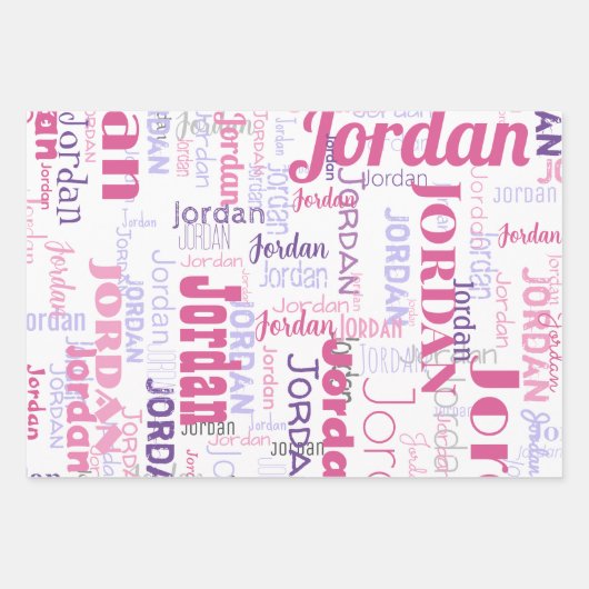 Rosa Lila Name Personalisiert Geschenkpapier Set (Vorderseite)