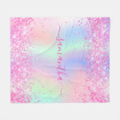 Rosa lila Namensskriptorin holografisches Mädchen Fleecedecke (Vorderseite (Horizontal))