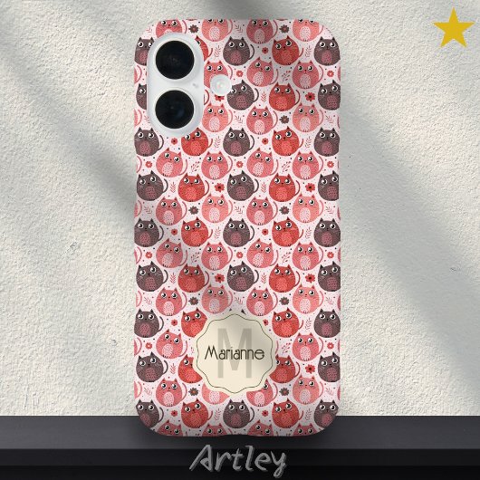Rosa Lila Niedliche Fett Katzen Name Monogramm Case-Mate iPhone Hülle