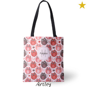 Rosa Lila Niedliche Fett Katzen Name Monogramm Tasche