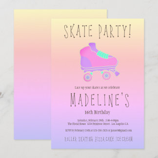 Rosa lila ombre elegante Rollen-Skate Bonbon-16 Einladung