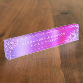 Rosa Lila Ombre Glitzer Sparkle Haare Makeup Namensplakette (Seite)