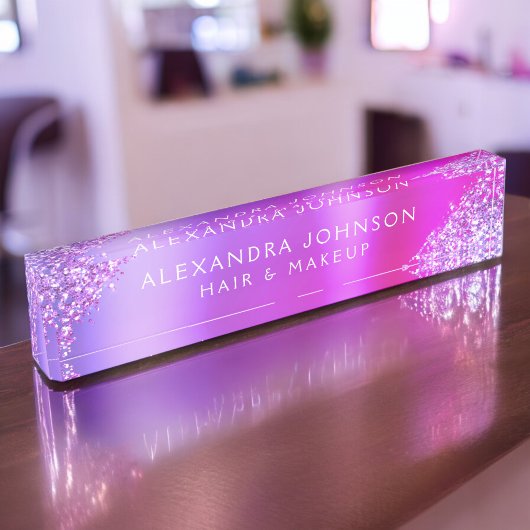 Rosa Lila Ombre Glitzer Sparkle Haare Makeup Namensplakette