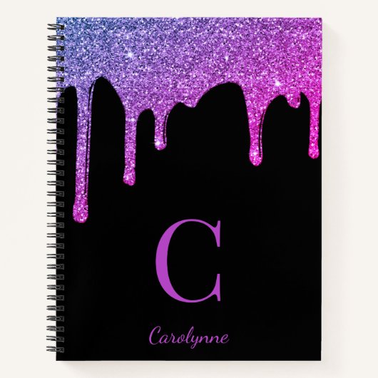 Rosa Lila Ombre Sparkle Glitzer Tropfen Monogram Notizblock (Vorderseite)