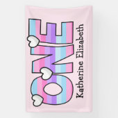 Rosa Lila Ombre Streifen Herzchen ersten Geburtsta Banner (Vertikal)