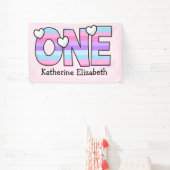 Rosa Lila Ombre Streifen Herzchen ersten Geburtsta Banner (InSitu)