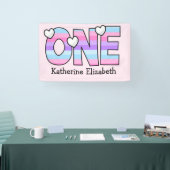 Rosa Lila Ombre Streifen Herzchen ersten Geburtsta Banner (Messe)