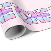 Rosa Lila Ombre Streifen Herzchen ersten Geburtsta Geschenkpapier (Rolleneckpunkt)