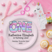 Rosa Lila Ombre Streifen Herzchen ersten Geburtsta Pappteller (Party)