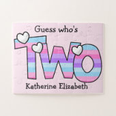 Rosa Lila Ombre Streifen Herzen 2. Geburtstag Puzzle (Horizontal)