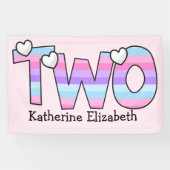 Rosa Lila Ombre Stripes hören am zweiten Geburtsta Banner (Horizontal)