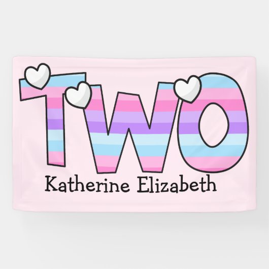 Rosa Lila Ombre Stripes hören am zweiten Geburtsta Banner (Horizontal)