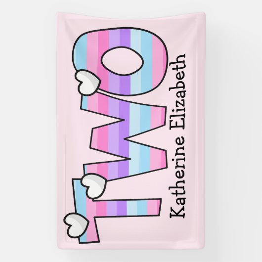 Rosa Lila Ombre Stripes hören am zweiten Geburtsta Banner (Vertikal)