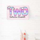 Rosa Lila Ombre Stripes hören am zweiten Geburtsta Banner (InSitu)