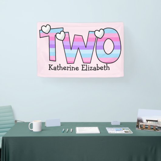 Rosa Lila Ombre Stripes hören am zweiten Geburtsta Banner (Messe)