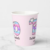 Rosa Lila Ombre Stripes hören am zweiten Geburtsta Pappbecher (Links)