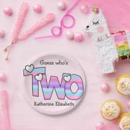 Rosa Lila Ombre Stripes hören am zweiten Geburtsta Pappteller