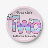 Rosa Lila Ombre Stripes hören am zweiten Geburtsta Pappteller (Vorderseite)