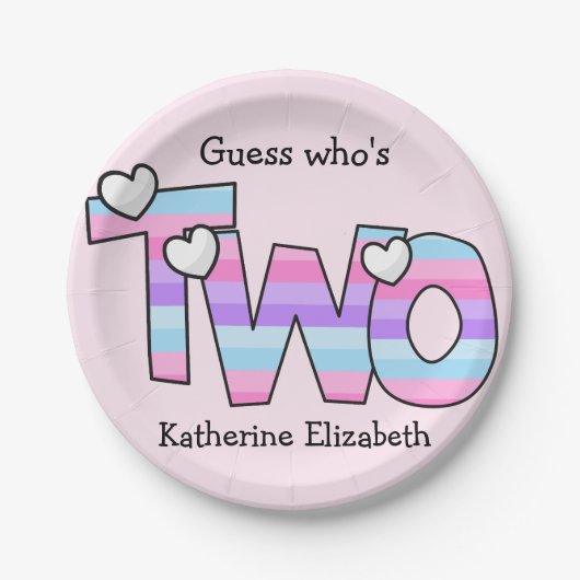 Rosa Lila Ombre Stripes hören am zweiten Geburtsta Pappteller (Vorderseite)