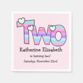 Rosa Lila Ombre Stripes hören am zweiten Geburtsta Serviette (Vorderseite)