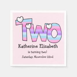 Rosa Lila Ombre Stripes hören am zweiten Geburtsta Serviette