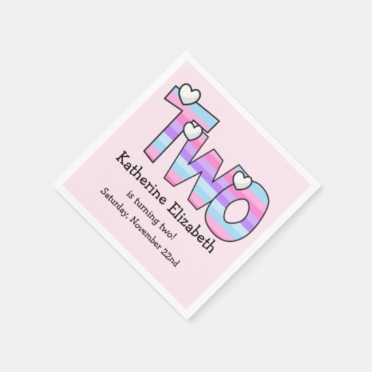 Rosa Lila Ombre Stripes hören am zweiten Geburtsta Serviette (Ecke)