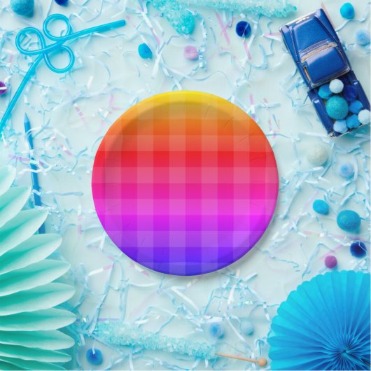 Rosa, lila orange, kariert pappteller (Party)