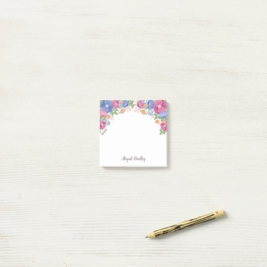Rosa Lila orangefarbene Blume - Name hinzufügen Post-it Klebezettel (Auf Schreibtisch)