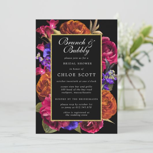 Rosa Lila orangefarbener Brunch mit Blütenfarbe Einladung (Stehend Vorderseite)