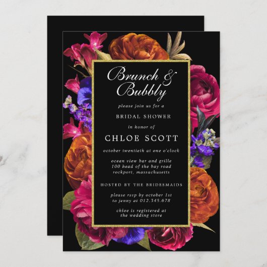 Rosa Lila orangefarbener Brunch mit Blütenfarbe Einladung (Vorne/Hinten)