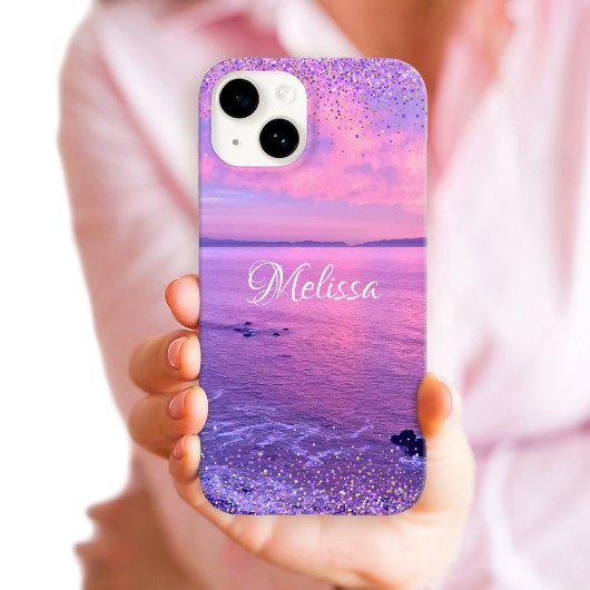 Rosa Lila Ozean Sonnenuntergang Girly Glam Confett Case-Mate iPhone Hülle