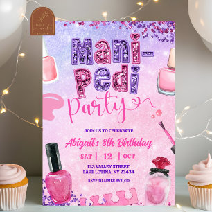 Rosa lila Pailletten MANI PEDI Party Geburtstag Einladung