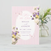 Rosa lila pastellfarbene Blumenehe Save The Date (Stehend Vorderseite)