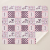 Rosa Lila Patchwork Unicorn Herz Individuelle Name Sherpadecke (Vorderseite (Horizontal))