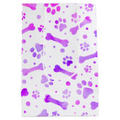 Rosa Lila Paw Prints Aquarell Geburtstag Mittlere Geschenktüte (Rückseite)