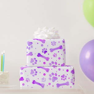 Rosa Lila Paw Prints Wasserfarbe Geburtstag  Geschenkpapier
