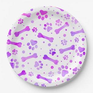 Rosa Lila Paw Prints Wasserfarbe Geburtstag Pappteller