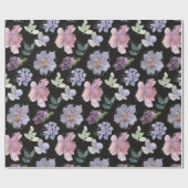 Rosa Lila Petals Schwarzer Hintergrund Geschenkpapier (Flach)