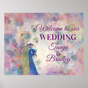 Rosa lila Pfauenhintergrund willkommen bei uns Poster