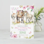 Rosa Lila Pferd Einladung zum Geburtstag (Stehend Vorderseite)