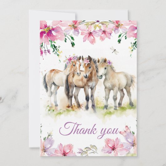 Rosa Lila Pferd Einladung zum Geburtstag (Rückseite)