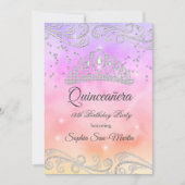 Rosa Lila Pfirsich Silver Quinceanera 15. Geburtst Einladung (Vorderseite)