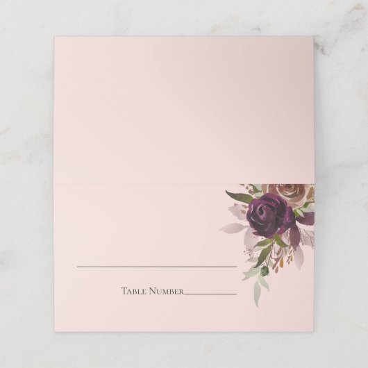 Rosa Lila Pflaumenblüte Platzkarte (Außenseite Aufgefaltet)