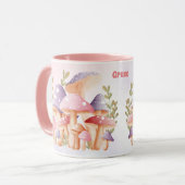 Rosa Lila Pilze Niedlich Name Tasse (Vorderseite Links)