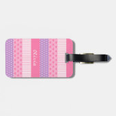 Rosa lila Polka-Punkt-Streifen-Herz-Muster Gepäckanhänger (Rückseite horizontal)