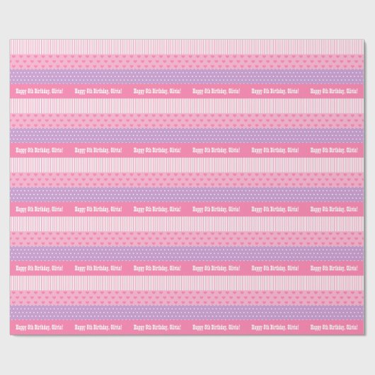 Rosa lila Polka-Punkt-Streifen-Herz-Muster Geschenkpapier (Flach)