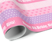 Rosa lila Polka-Punkt-Streifen-Herz-Muster Geschenkpapier (Rolleneckpunkt)