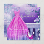 Rosa Lila Prinzessin Quinceanera Einladung (Vorne/Hinten)