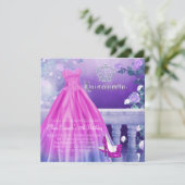 Rosa Lila Prinzessin Quinceanera Einladung (Stehend Vorderseite)